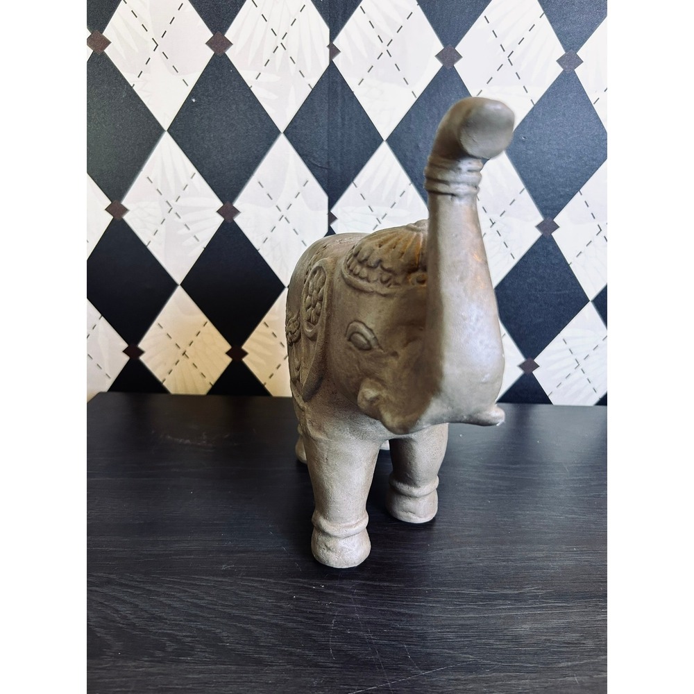 Vintage Gray Elephant Statue Trunk Up Good Luck Bohemian Decor 10"" - Picture 8 of 17